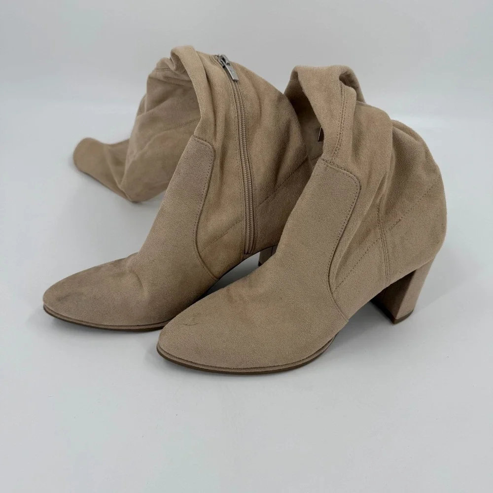 Marc Fisher Luley Over-The-Knee Boots Womens Size 7.5M Taupe Block Heel Side Zip
